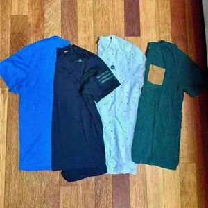 Blue and Black Short Sleeve Tees Casual Wear